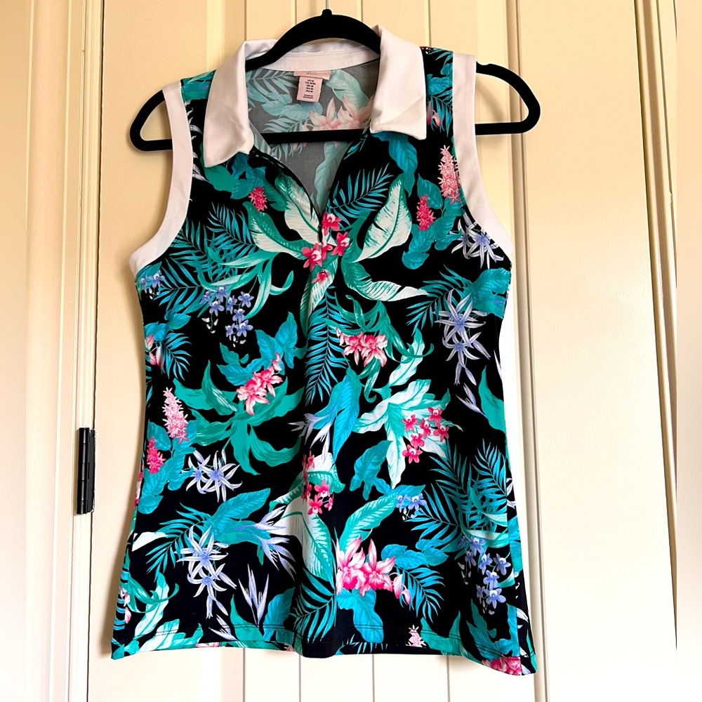 Tommy Bahama Golf Pickleball Tennis Collared Sleeveless Tropical Top Medium